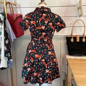 Tiger Print Button-Up Shirt dress with tie waist and pockets floral animal print